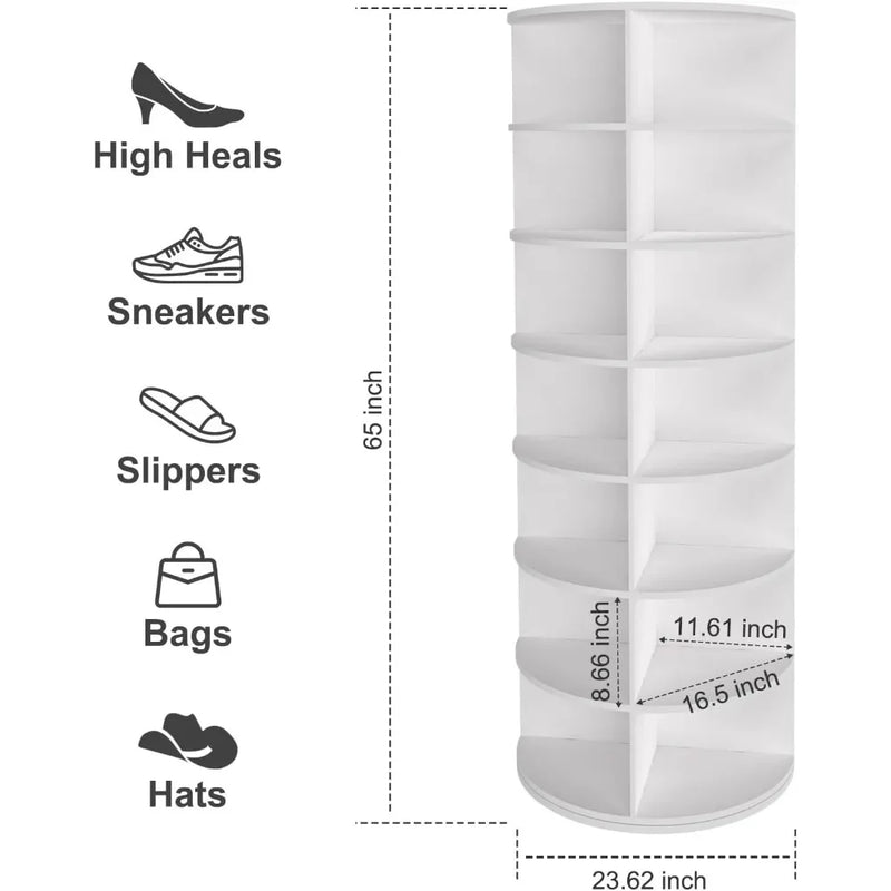 Shoe Rack 7-Tier Spinning, Free Standing Rotating Tower 360°