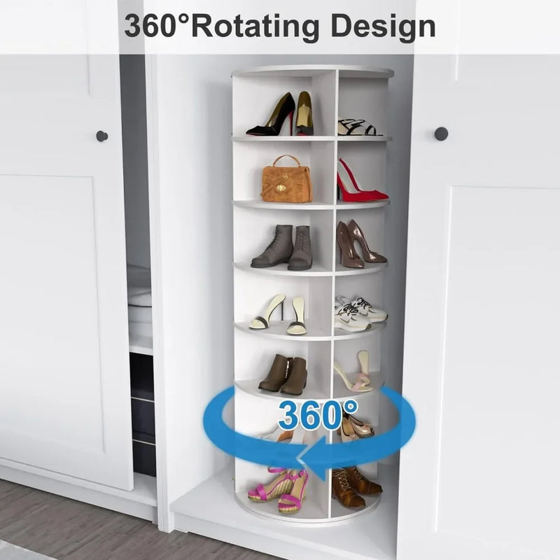 Shoe Rack 7-Tier Spinning, Free Standing Rotating Tower 360°