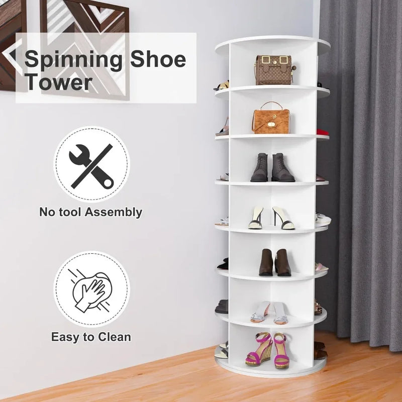 Shoe Rack 7-Tier Spinning, Free Standing Rotating Tower 360°